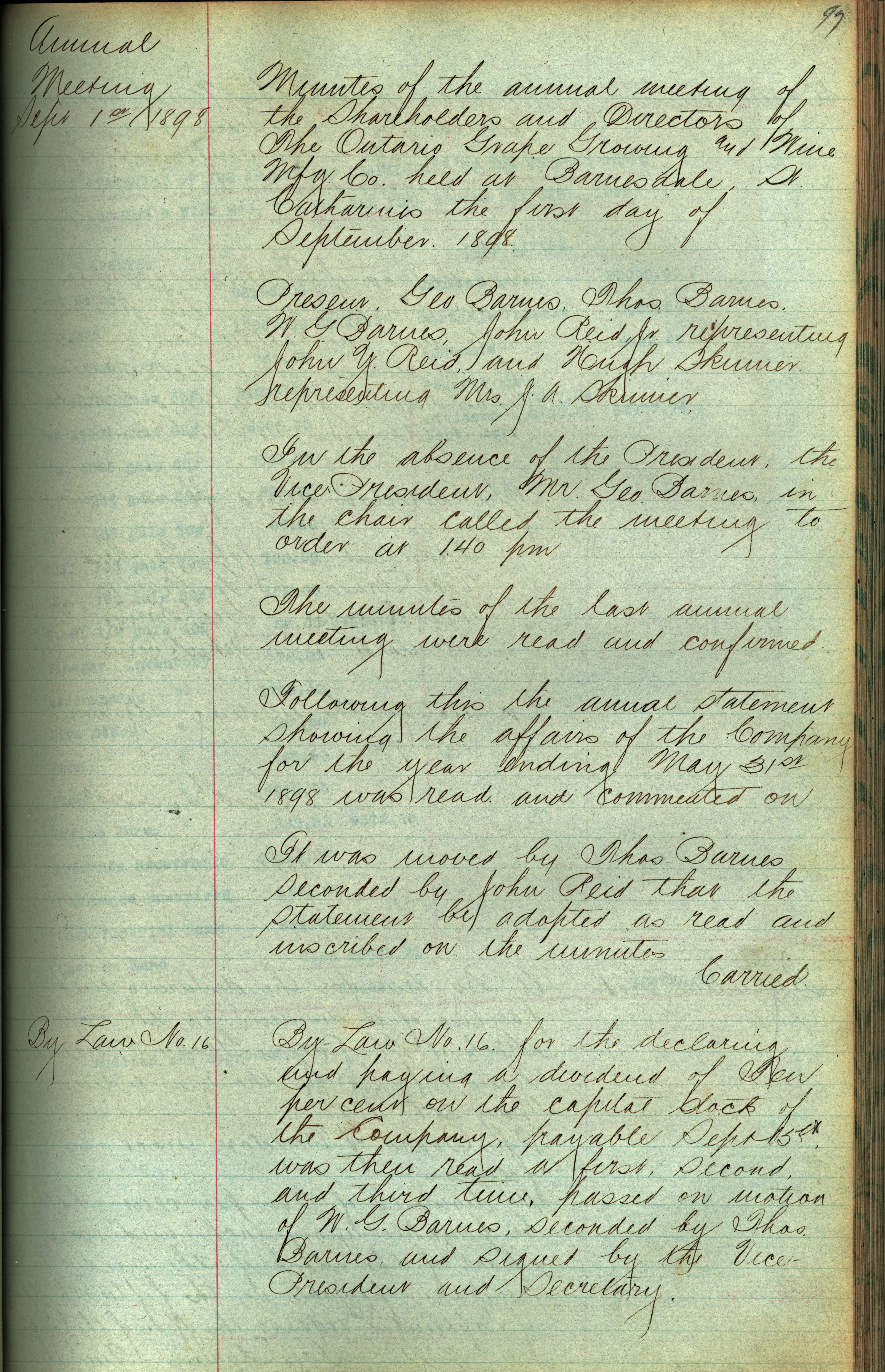 Barnes Wines: By-Law no.16